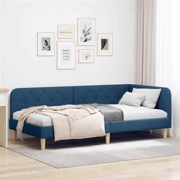 Grote foto vidaxl hoekbedframe met hoofdeinde blauw 100 x 200 cm stof antiek en kunst stoelen en banken