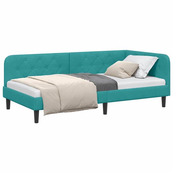 Grote foto vidaxl hoekbedframe met hoofdeinde turquoise 100 x 200 cm fluweel antiek en kunst stoelen en banken