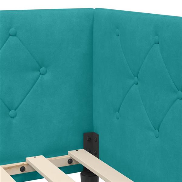 Grote foto vidaxl hoekbedframe met hoofdeinde turquoise 100 x 200 cm fluweel antiek en kunst stoelen en banken