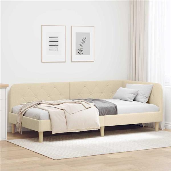 Grote foto vidaxl hoekbedframe met hoofdeinde cr me 90 x 190 cm stof antiek en kunst stoelen en banken