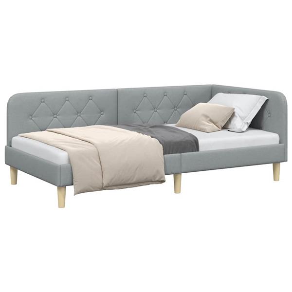 Grote foto vidaxl hoekbedframe met hoofdeinde lichtgrijs 90 x 190 cm stof antiek en kunst stoelen en banken