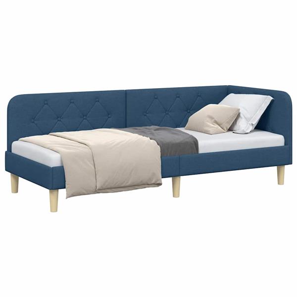 Grote foto vidaxl hoekbedframe met hoofdeinde blauw 80 x 200 cm stof antiek en kunst stoelen en banken