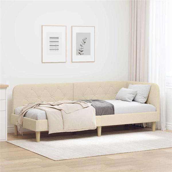 Grote foto vidaxl hoekbedframe met hoofdeinde cr me 80 x 200 cm stof antiek en kunst stoelen en banken