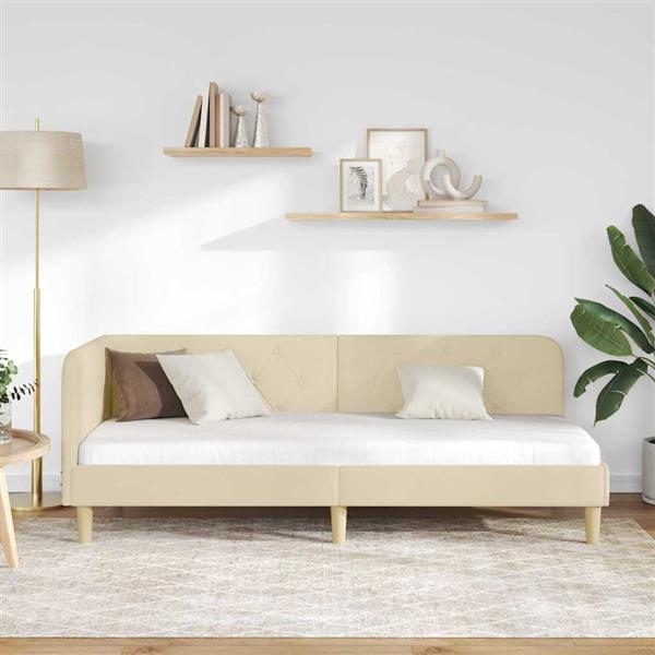 Grote foto vidaxl hoekbedframe met hoofdeinde cr me 80 x 200 cm stof antiek en kunst stoelen en banken