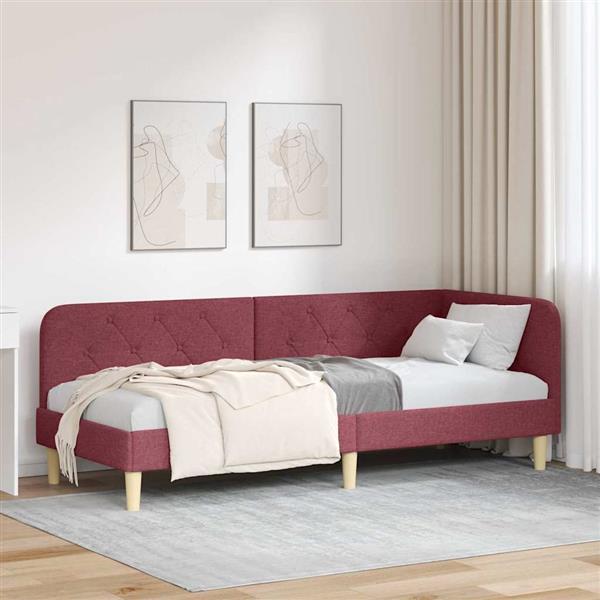 Grote foto vidaxl hoekbedframe met hoofdeinde wijnrood 80 x 200 cm stof antiek en kunst stoelen en banken