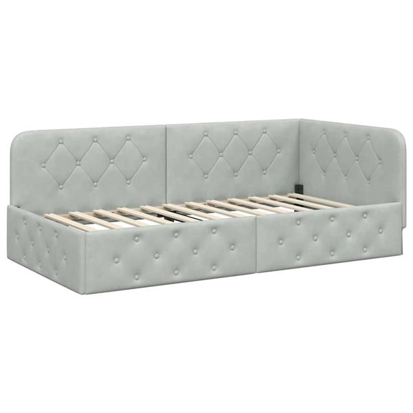 Grote foto vidaxl hoekbedframe met hoofdeinde lichtgrijs 100 x 200 cm fluweel antiek en kunst stoelen en banken