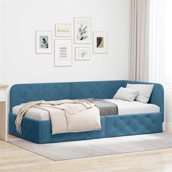 Grote foto vidaxl hoekbedframe met hoofdeinde blauw 100 x 200 cm fluweel antiek en kunst stoelen en banken