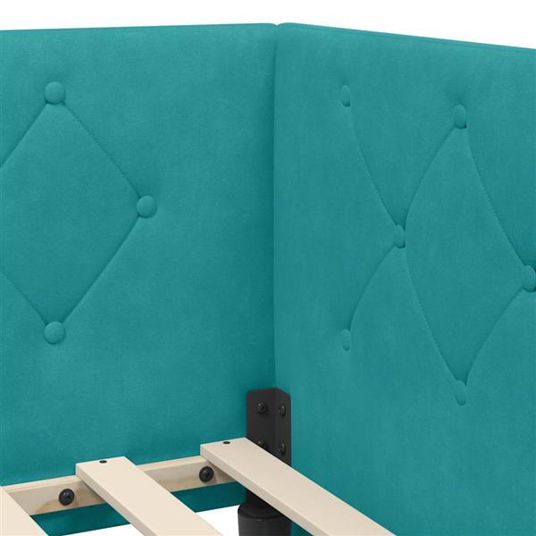Grote foto vidaxl hoekbedframe met hoofdeinde turquoise 90 x 200 cm fluweel antiek en kunst stoelen en banken