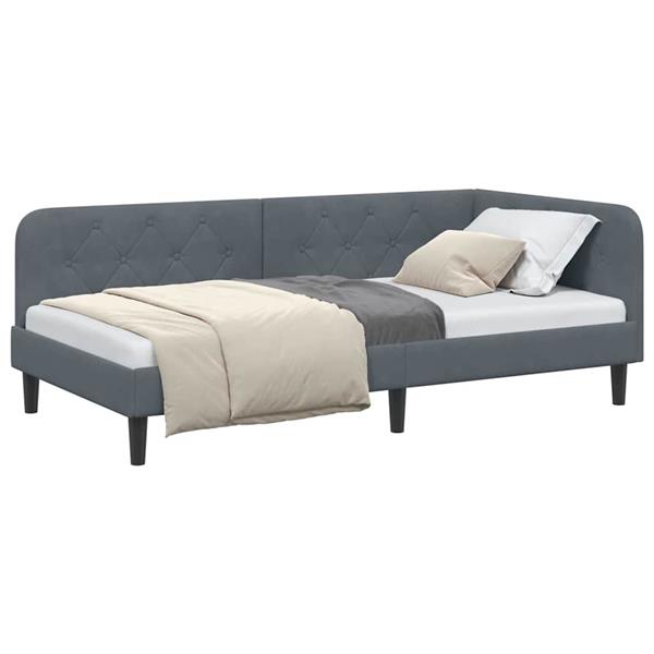 Grote foto vidaxl hoekbedframe met hoofdeinde donkergrijs 100 x 200 cm fluweel antiek en kunst stoelen en banken