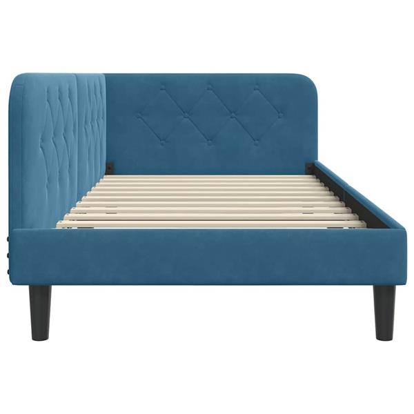 Grote foto vidaxl hoekbedframe met hoofdeinde blauw 100 x 200 cm fluweel antiek en kunst stoelen en banken
