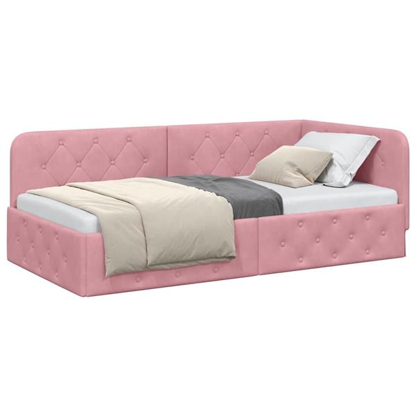 Grote foto vidaxl hoekbedframe met hoofdeinde roze 90 x 200 cm fluweel antiek en kunst stoelen en banken
