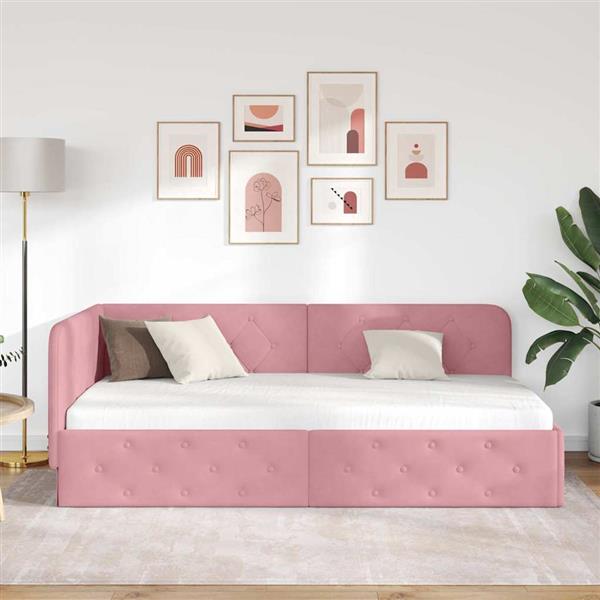 Grote foto vidaxl hoekbedframe met hoofdeinde roze 90 x 200 cm fluweel antiek en kunst stoelen en banken