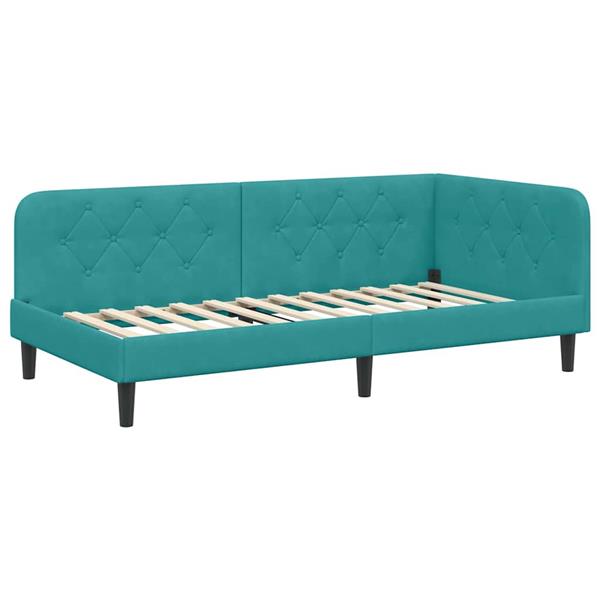 Grote foto vidaxl hoekbedframe met hoofdeinde turquoise 90 x 200 cm fluweel antiek en kunst stoelen en banken