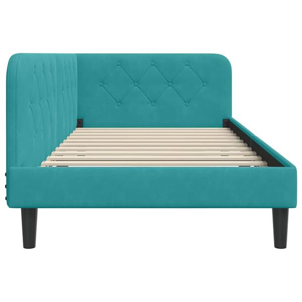 Grote foto vidaxl hoekbedframe met hoofdeinde turquoise 90 x 200 cm fluweel antiek en kunst stoelen en banken