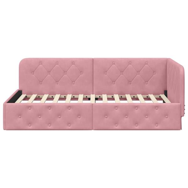Grote foto vidaxl hoekbedframe met hoofdeinde roze 90 x 190 cm fluweel antiek en kunst stoelen en banken