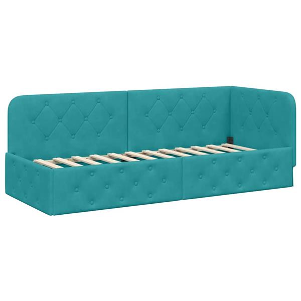 Grote foto vidaxl hoekbedframe met hoofdeinde turquoise 80 x 200 cm fluweel antiek en kunst stoelen en banken