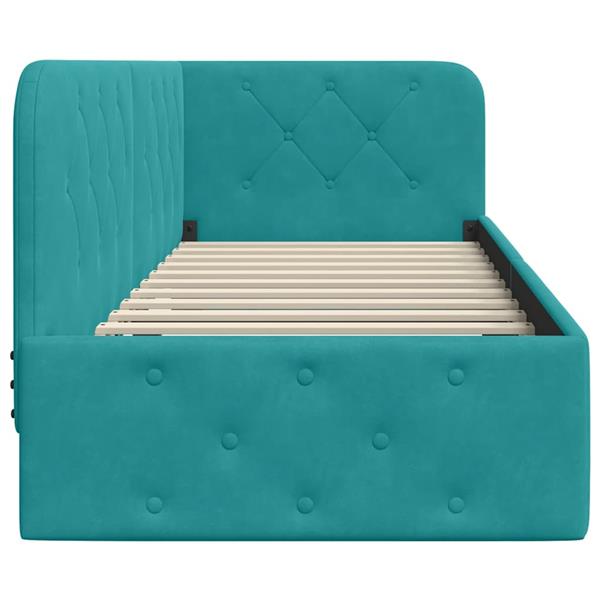 Grote foto vidaxl hoekbedframe met hoofdeinde turquoise 80 x 200 cm fluweel antiek en kunst stoelen en banken