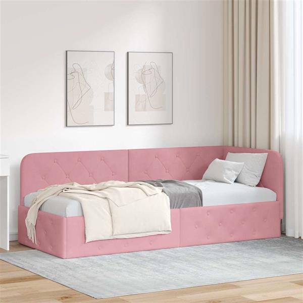 Grote foto vidaxl hoekbedframe met hoofdeinde roze 80 x 200 cm fluweel antiek en kunst stoelen en banken