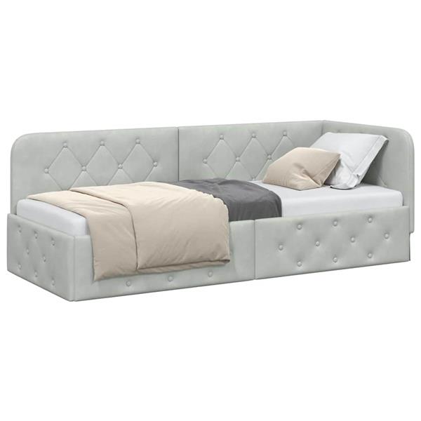 Grote foto vidaxl hoekbedframe met hoofdeinde lichtgrijs 80 x 200 cm fluweel antiek en kunst stoelen en banken