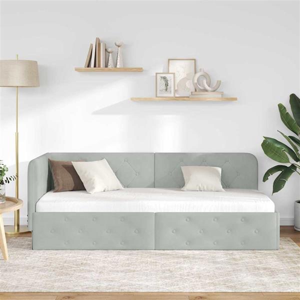 Grote foto vidaxl hoekbedframe met hoofdeinde lichtgrijs 80 x 200 cm fluweel antiek en kunst stoelen en banken