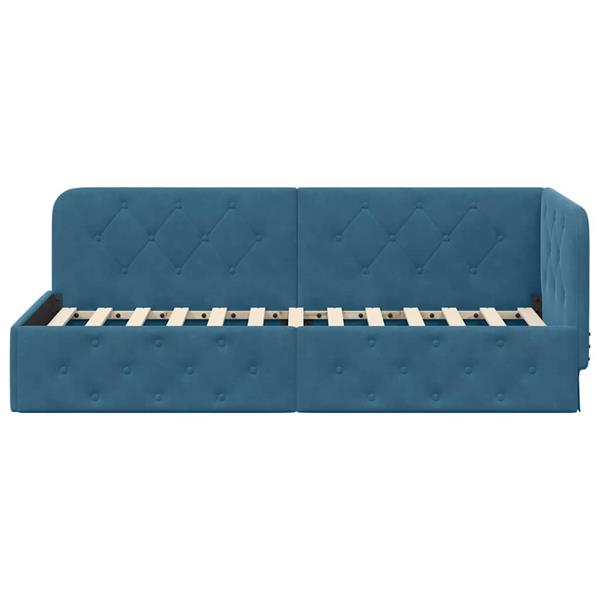 Grote foto vidaxl hoekbedframe met hoofdeinde blauw 80 x 200 cm fluweel antiek en kunst stoelen en banken