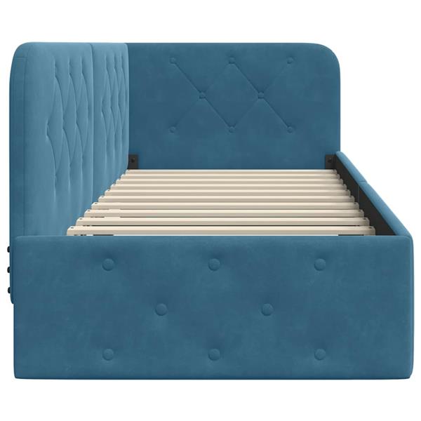 Grote foto vidaxl hoekbedframe met hoofdeinde blauw 80 x 200 cm fluweel antiek en kunst stoelen en banken