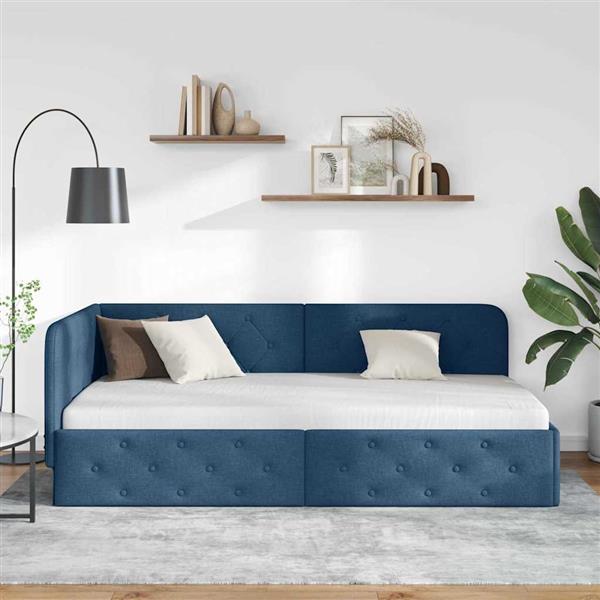 Grote foto vidaxl hoekbedframe met hoofdeinde blauw 90 x 190 cm stof antiek en kunst stoelen en banken