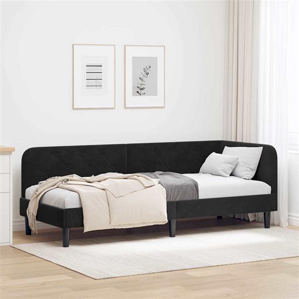 Grote foto vidaxl hoekbedframe met hoofdeinde zwart 80 x 200 cm fluweel antiek en kunst stoelen en banken