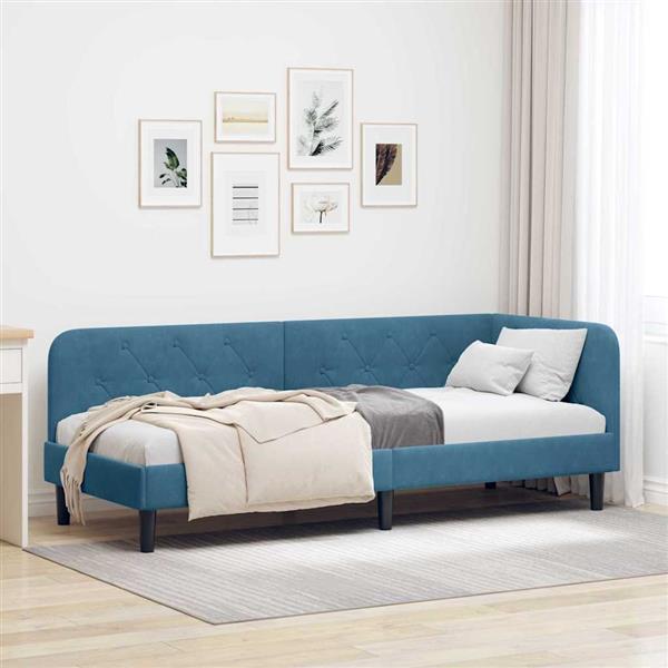 Grote foto vidaxl hoekbedframe met hoofdeinde blauw 80 x 200 cm fluweel antiek en kunst stoelen en banken