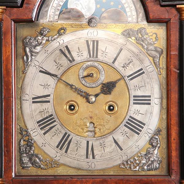Grote foto amsterdams staand horloge in wortelnoten gesign. jan gobels ca 1765 no.332405 antiek en kunst overige in antiek gebruiksvoorwerpen
