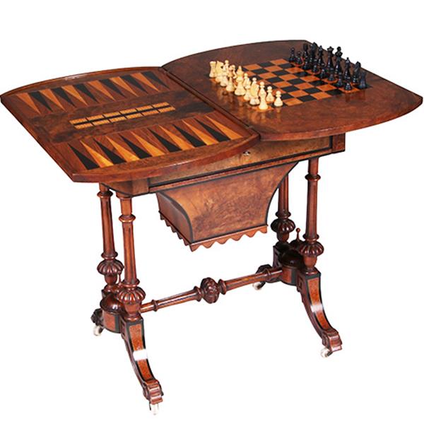 Grote foto victoriaanse speeltafel schaaktafel wortelnoten en ebben ca 1870 no.342020 antiek en kunst stoelen en banken