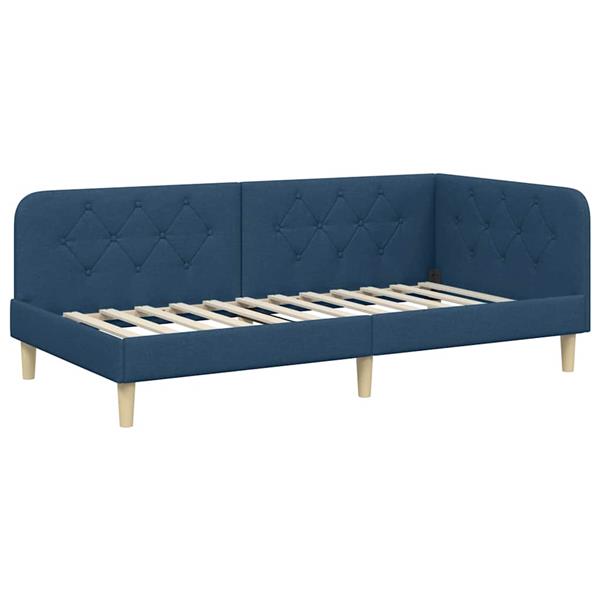 Grote foto vidaxl hoekbedframe met hoofdeinde blauw 90 x 190 cm stof antiek en kunst stoelen en banken