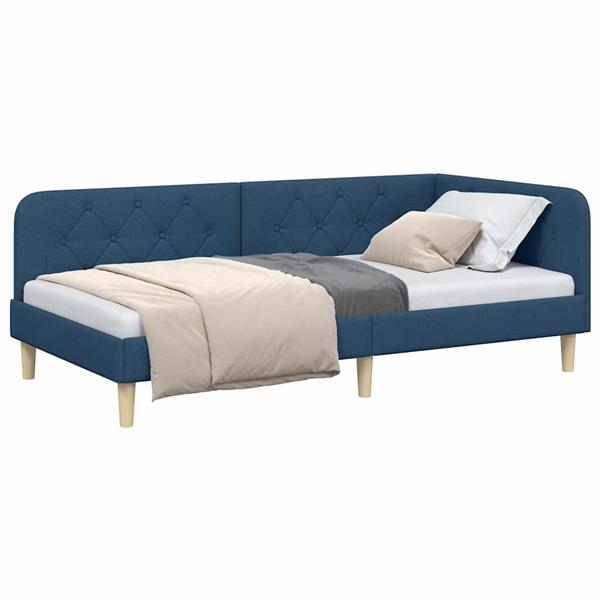 Grote foto vidaxl hoekbedframe met hoofdeinde blauw 90 x 190 cm stof antiek en kunst stoelen en banken