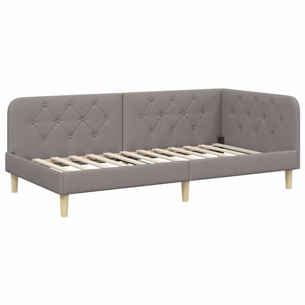 Grote foto vidaxl hoekbedframe met hoofdeinde taupe 90 x 190 cm stof antiek en kunst stoelen en banken