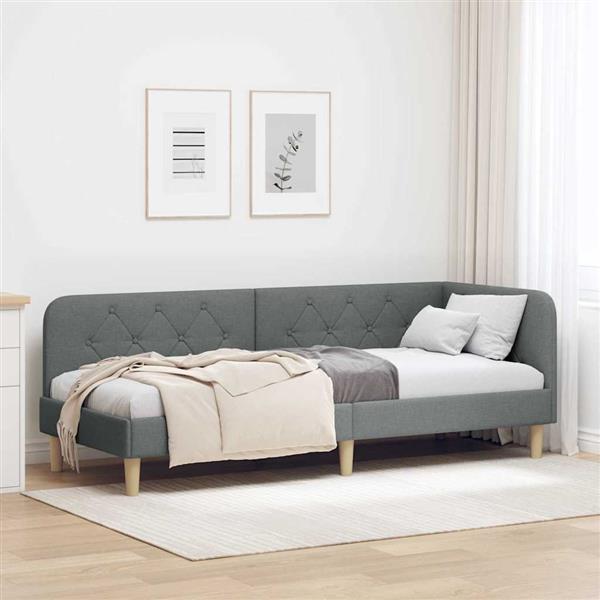 Grote foto vidaxl hoekbedframe met hoofdeinde donkergrijs 80 x 200 cm stof antiek en kunst stoelen en banken
