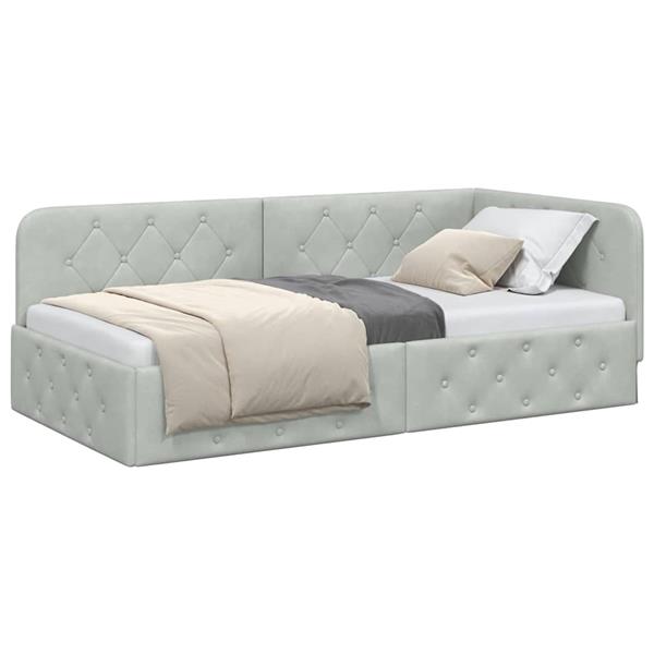 Grote foto vidaxl hoekbedframe met hoofdeinde lichtgrijs 100 x 200 cm fluweel antiek en kunst stoelen en banken