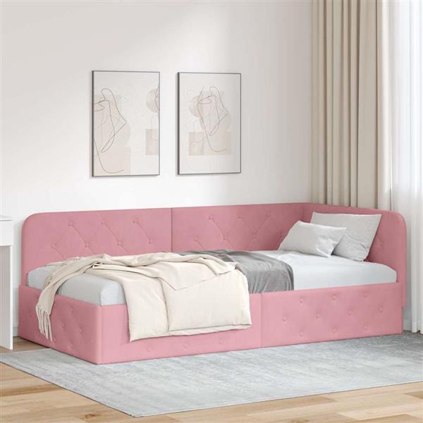 Grote foto vidaxl hoekbedframe met hoofdeinde roze 90 x 190 cm fluweel antiek en kunst stoelen en banken