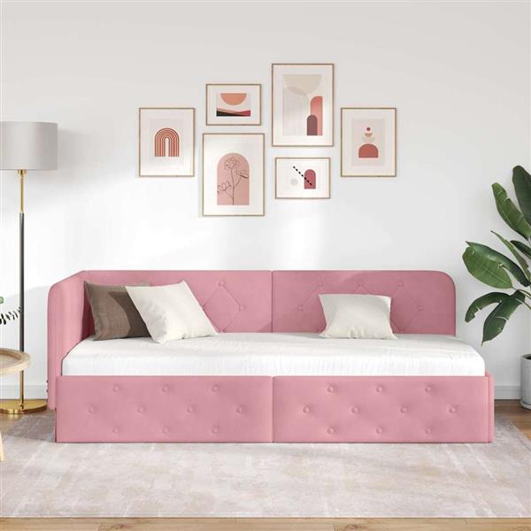 Grote foto vidaxl hoekbedframe met hoofdeinde roze 80 x 200 cm fluweel antiek en kunst stoelen en banken