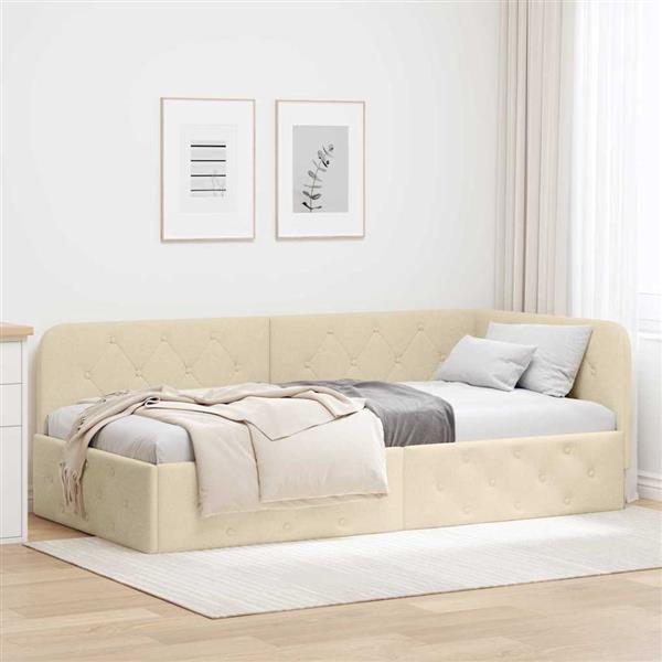 Grote foto vidaxl hoekbedframe met hoofdeinde cr me 100 x 200 cm stof antiek en kunst stoelen en banken