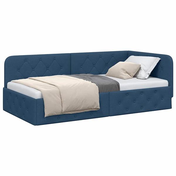 Grote foto vidaxl hoekbedframe met hoofdeinde blauw 90 x 200 cm stof antiek en kunst stoelen en banken