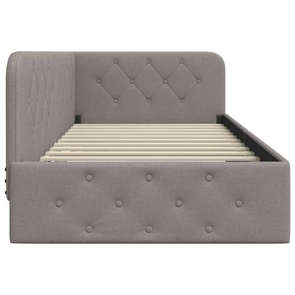 Grote foto vidaxl hoekbedframe met hoofdeinde taupe 90 x 190 cm stof antiek en kunst stoelen en banken