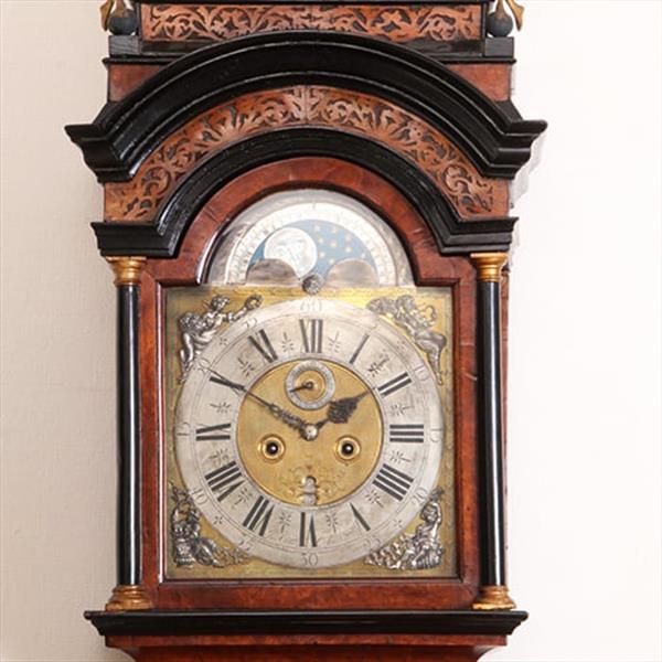 Grote foto amsterdams staand horloge in wortelnoten gesign. jan gobels ca 1765 no.332405 antiek en kunst overige in antiek gebruiksvoorwerpen