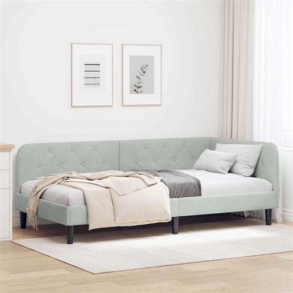 Grote foto vidaxl hoekbedframe met hoofdeinde lichtgrijs 90 x 200 cm fluweel antiek en kunst stoelen en banken