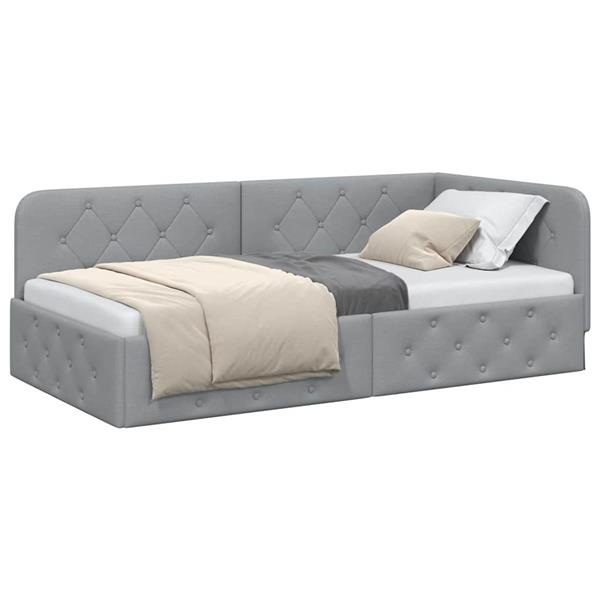 Grote foto vidaxl hoekbedframe met hoofdeinde lichtgrijs 100 x 200 cm stof antiek en kunst stoelen en banken