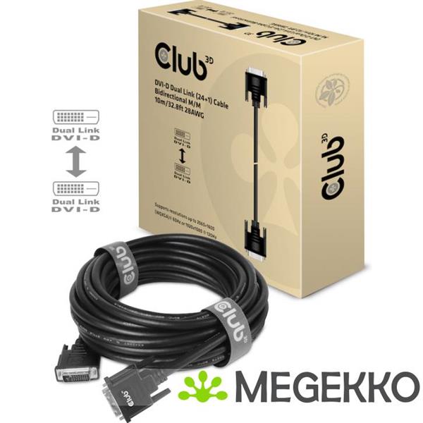 Grote foto club3d dvi d dual link 24 1 cable bi directional m m 3m 9.8 ft 28awg zwart computers en software overige computers en software