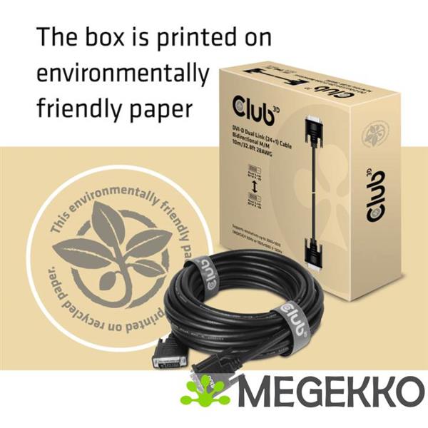 Grote foto club3d dvi d dual link 24 1 cable bi directional m m 3m 9.8 ft 28awg zwart computers en software overige computers en software