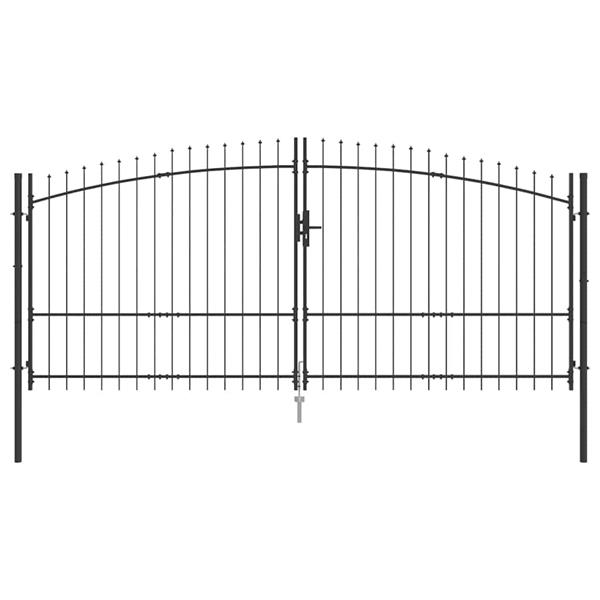 Grote foto vidaxl dubbele poort met slot grijs 400 x 199.5 cm staal tuin en terras hekken en schuttingen