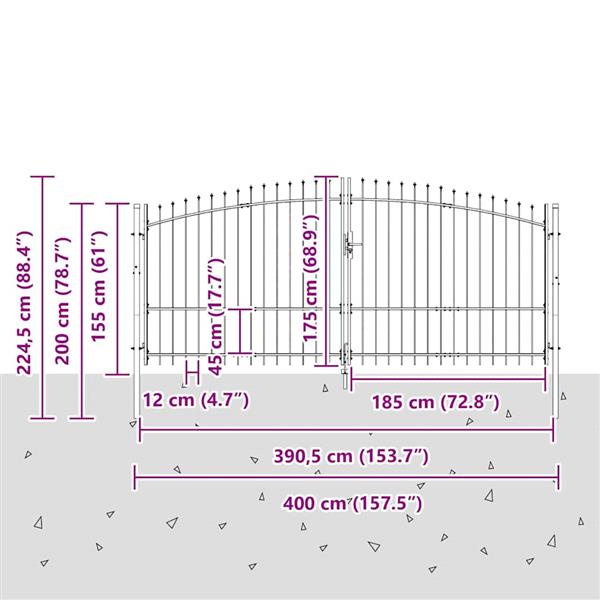 Grote foto vidaxl tuinpoort met slot grijs 175 x 400 cm staal tuin en terras hekken en schuttingen