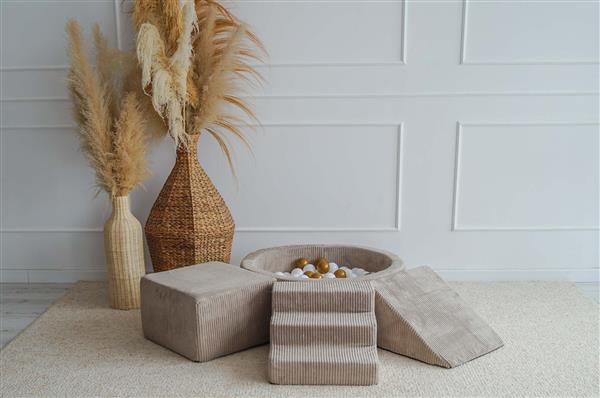 Grote foto speelset 3 elementen rib ballenbad 90x30 dark beige incl. 200 ballen dark beige kinderen en baby overige