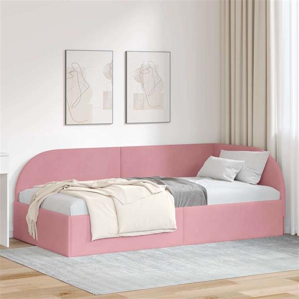 Grote foto vidaxl hoekbedframe met hoofdeinde roze 90 cm x 190 cm stof antiek en kunst stoelen en banken